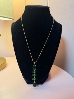Gold Chain Necklace with Emerald Green Pendant